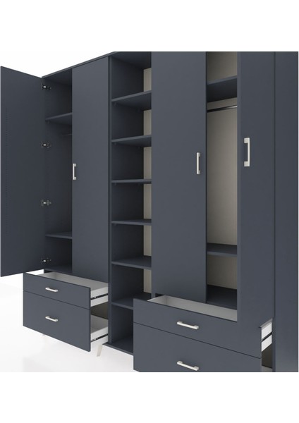Hyperion Dolap 12 Raflı 4 Çekmeceli 2 Askılı 220X44X243 Antrasit-Antrasit/antrasit fırsatları