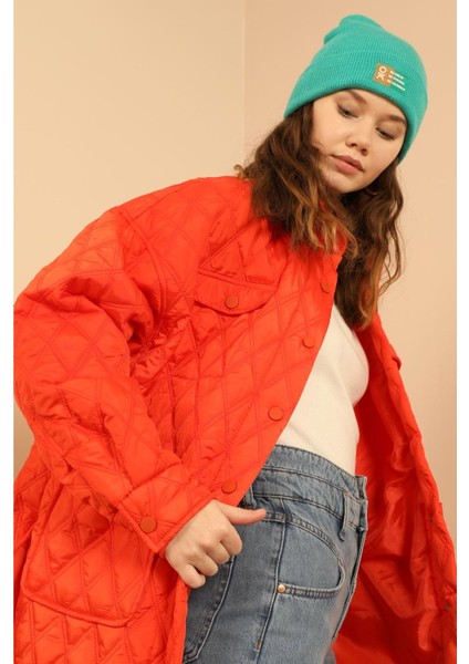 Kapitone Kumaş Çift Dikiş Desen Kadın Mont