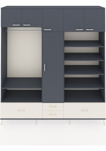 Hyperion Dolap 18 Raflı 4 Çekmeceli Tek Askılı 220X44X243 Antrasit-Antrasit/aytaşı