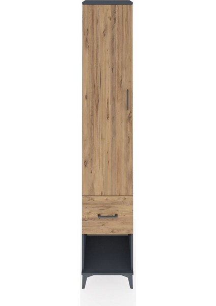 Hyperion Dolap 3 Raflı Tek Çekmeceli Tek Askılı 44X44X243 Antrasit-Çam