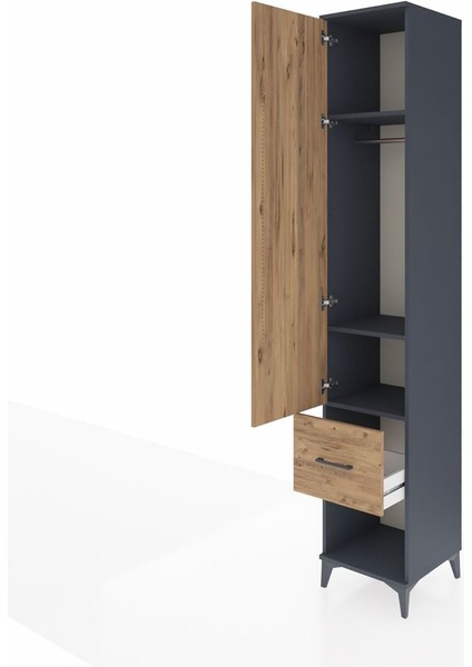 Hyperion Dolap 3 Raflı Tek Çekmeceli Tek Askılı 44X44X243 Antrasit-Çam fırsatları