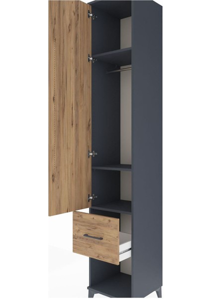 Hyperion Dolap 3 Raflı Tek Çekmeceli Tek Askılı 44X44X243 Antrasit-Çam indirimleri