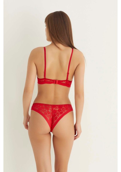 Kırmızı Destekli Çift Çapraz Dantelli Sütyen Takımı 4307 modelleri