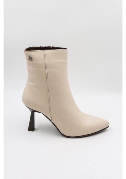 Kadın Hakiki Deri Ince Topuk Fermuarlı Bot 2554002K - Bej - 36