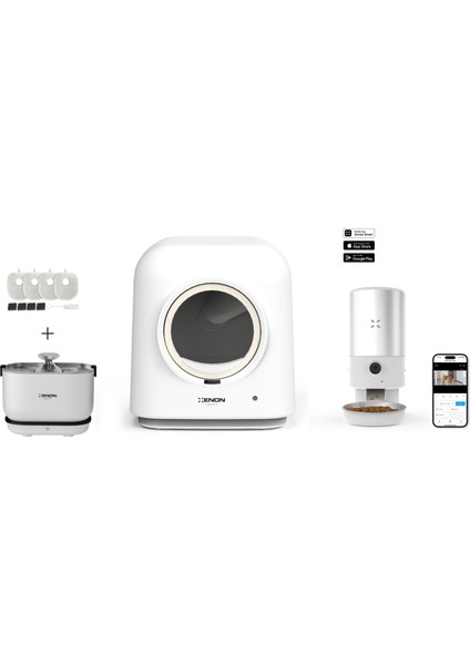 Akıllı Otomatik Kedi Tuvaleti 4lt Çelik Hazneli Kameralı Mama Kabı Akıllı Bataryalı Su Pınarı ve Yedek Filtre Pet Seti