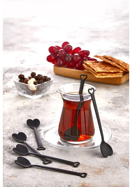 Özel Tasarım 6' Lı Siyah Lüks Çay Kaşığı Seti Takımı