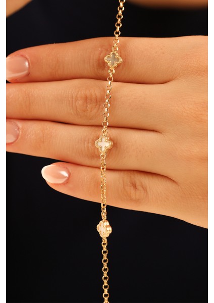 3'lü Beyaz Yonca Altın Bileklik CGKBLK0358