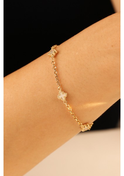 3'lü Beyaz Yonca Altın Bileklik CGKBLK0358 modelleri