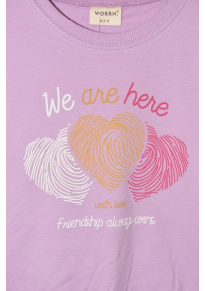 Kız Çocuk %100 Pamuk Kalp Desenli Bisiklet Yaka Trend Sweatshirt - 1022S fiyatları