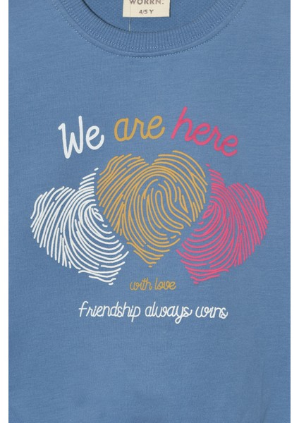 Kız Çocuk %100 Pamuk Kalp Desenli Bisiklet Yaka Trend Sweatshirt - 1022S fiyatları