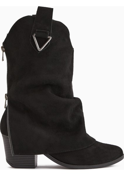 Peggy Siyah Süet Kadın Topuklu Western Çizme