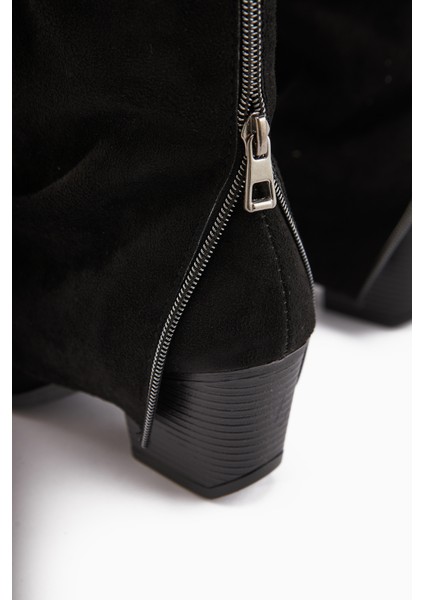 Peggy Siyah Süet Kadın Topuklu Western Çizme indirimleri