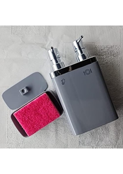 Viva 2'li Sıvı Sabunluk, Süngerli, 0, 3lt ve 0, 6 Lt Hacim, 12.5 x 13.5 x 22 Cm, Gri (M-E10-07) modelleri