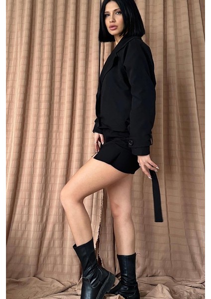 Siyah Kemerli Kısa Trech Ceket modelleri