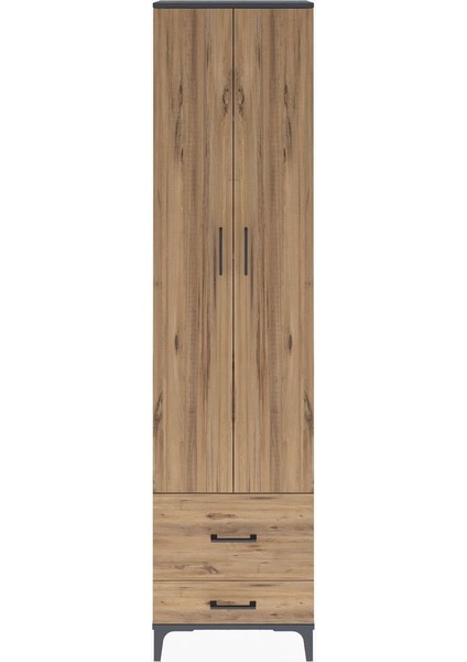 Arges Dolap 4 Raflı 2 Çekmeceli 2 Kapaklı 60X30X243 Antrasit-Çam