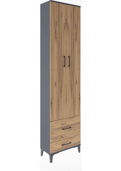 Arges Dolap 4 Raflı 2 Çekmeceli 2 Kapaklı 60X30X243 Antrasit-Çam fiyatları