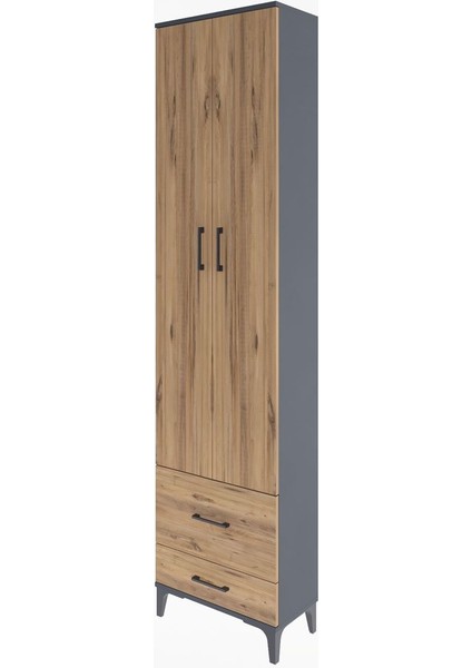 Arges Dolap 4 Raflı 2 Çekmeceli 2 Kapaklı 60X30X243 Antrasit-Çam modelleri