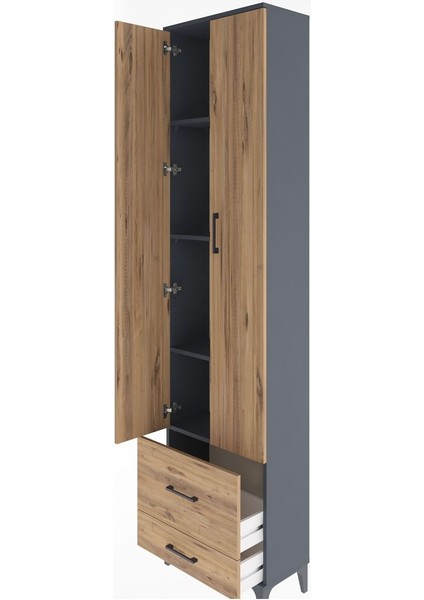 Arges Dolap 4 Raflı 2 Çekmeceli 2 Kapaklı 60X30X243 Antrasit-Çam fırsatları