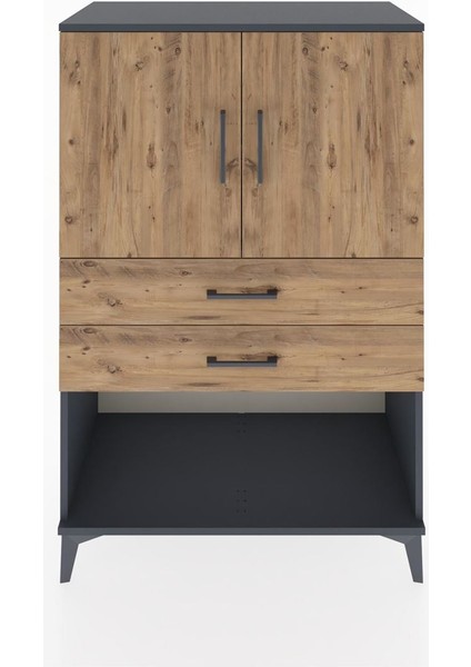 Hyperion Dolap 2 Raflı 2 Çekmeceli 2 Kapaklı 88X44X134 Antrasit-Çam