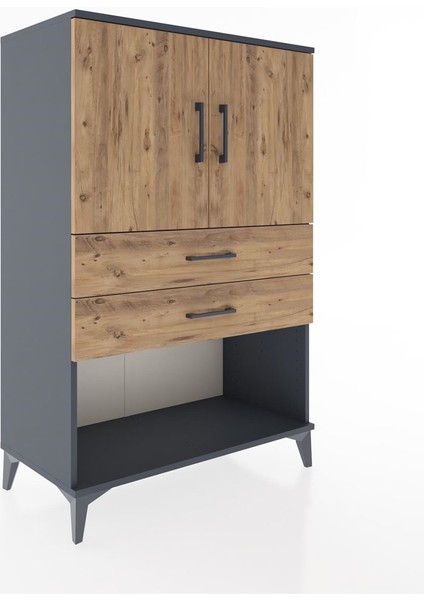 Hyperion Dolap 2 Raflı 2 Çekmeceli 2 Kapaklı 88X44X134 Antrasit-Çam fiyatları