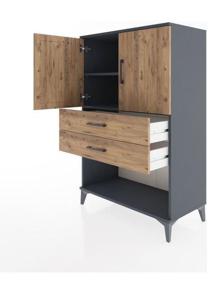 Hyperion Dolap 2 Raflı 2 Çekmeceli 2 Kapaklı 88X44X134 Antrasit-Çam fırsatları