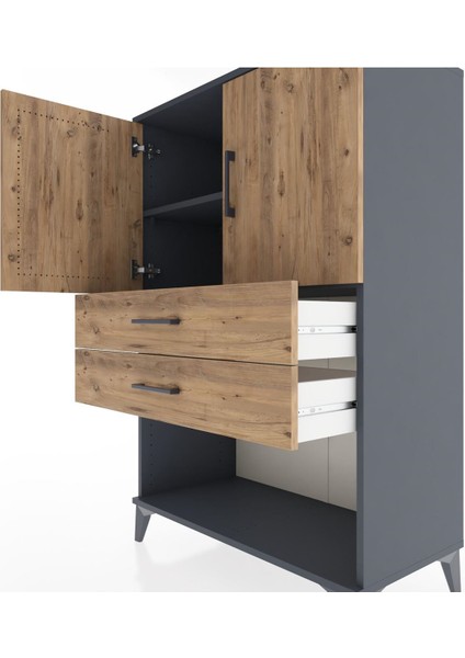 Hyperion Dolap 2 Raflı 2 Çekmeceli 2 Kapaklı 88X44X134 Antrasit-Çam indirimleri