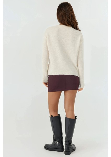 Kadın Kalın Örgü Yuvarlak Yaka Kazak Beyaz indirimleri