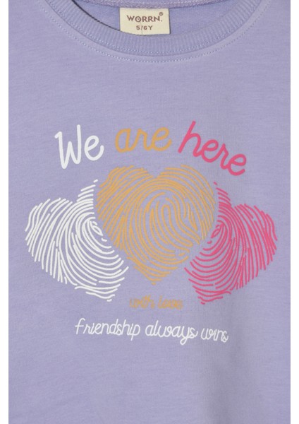 Kız Çocuk %100 Pamuk Kalp Desenli Bisiklet Yaka Trend Sweatshirt - 1022S fiyatları