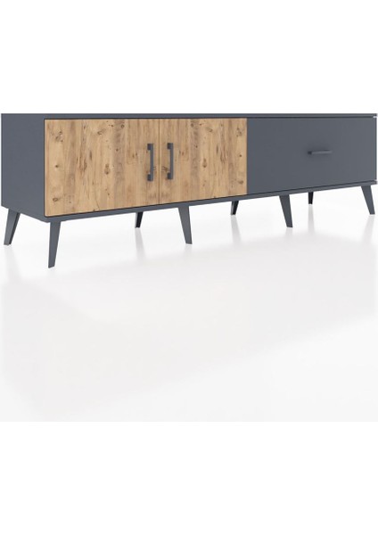 Hyperion Tv Ünitesi Tek Raflı Tek Çekmeceli 2 Kapaklı 176X44X51 Antrasit-Çam/antrasit fiyatları