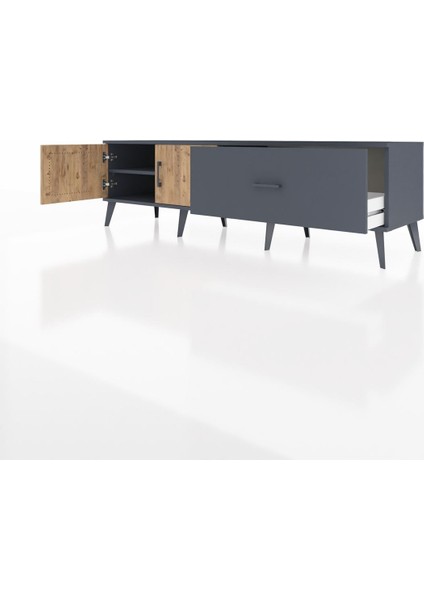 Hyperion Tv Ünitesi Tek Raflı Tek Çekmeceli 2 Kapaklı 176X44X51 Antrasit-Çam/antrasit modelleri