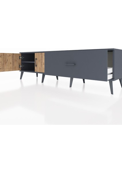 Hyperion Tv Ünitesi Tek Raflı Tek Çekmeceli 2 Kapaklı 176X44X51 Antrasit-Çam/antrasit fırsatları