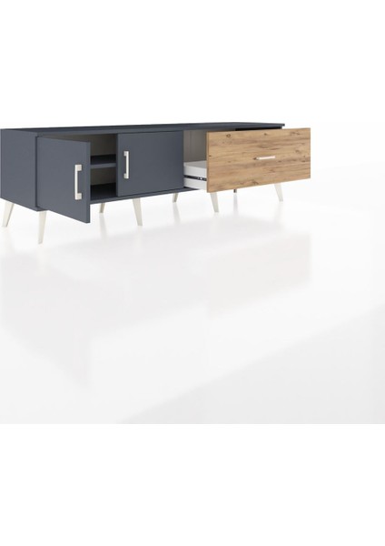 Hyperion Tv Ünitesi Tek Raflı Tek Çekmeceli 2 Kapaklı 176X44X51 Antrasit-Antrasit/çam indirimleri