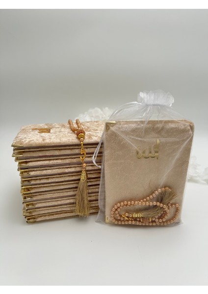 10 Adet Hediyelik Tül Keseli Kadife Yasin Cüzü ve Inci Tesbih Seti ( Mevlit-Hac-Umre)