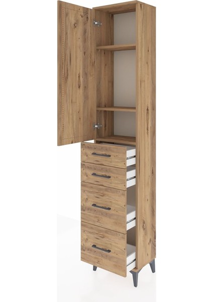 Arges Dolap 3 Raflı 4 Çekmeceli Tek Kapaklı 44X30X221 Çam-Çam fırsatları