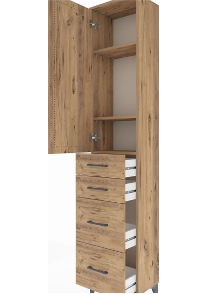 Arges Dolap 3 Raflı 4 Çekmeceli Tek Kapaklı 44X30X221 Çam-Çam indirimleri