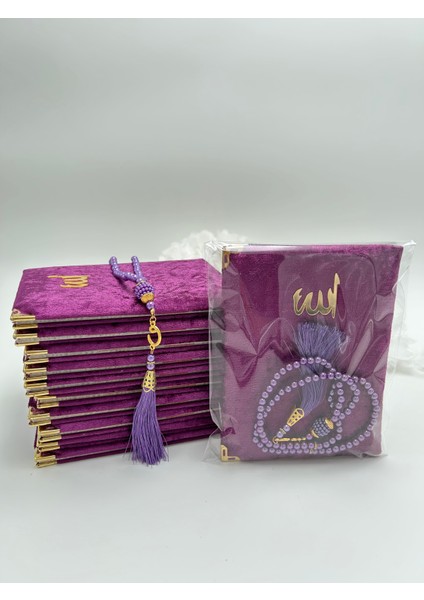 10 Adet Hediyelik Jelatinde Kadife Yasin Cüzü ve Inci Tesbih Seti ( Mevlit-Hac-Umre)