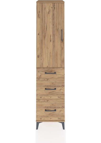Hyperion Dolap 3 Raflı 3 Çekmeceli Tek Kapaklı 44X44X195 Çam-Çam