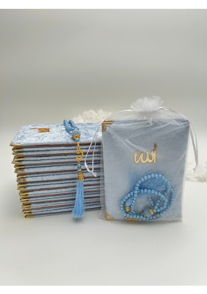 10 Adet Hediyelik Tül Keseli Kadife Yasin Cüzü ve Inci Tesbih Seti ( Mevlit-Hac-Umre)