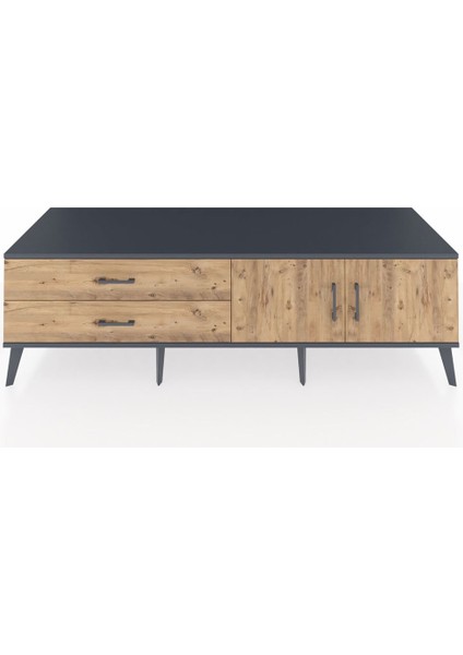 Kronos Tv Ünitesi Tek Raflı 2 Çekmeceli 2 Kapaklı 176X59X51 Antrasit-Çam/çam