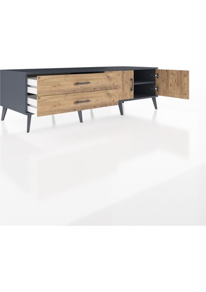 Kronos Tv Ünitesi Tek Raflı 2 Çekmeceli 2 Kapaklı 176X59X51 Antrasit-Çam/çam indirimleri