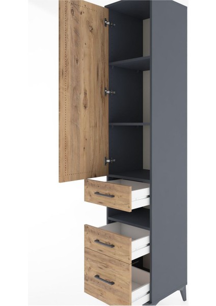 Hyperion Dolap 4 Raflı 3 Çekmeceli Tek Kapaklı 44X44X221 Antrasit-Çam indirimleri