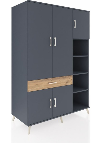 Kronos Dolap 10 Raflı Tek Çekmeceli 5 Kapaklı 132X59X195 Antrasit-Antrasit/çam fiyatları