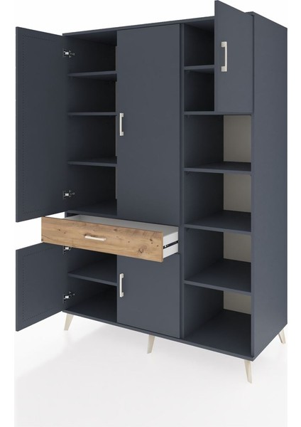 Kronos Dolap 10 Raflı Tek Çekmeceli 5 Kapaklı 132X59X195 Antrasit-Antrasit/çam modelleri