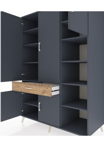 Kronos Dolap 10 Raflı Tek Çekmeceli 5 Kapaklı 132X59X195 Antrasit-Antrasit/çam fırsatları