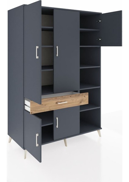 Kronos Dolap 10 Raflı Tek Çekmeceli 5 Kapaklı 132X59X195 Antrasit-Antrasit/çam indirimleri