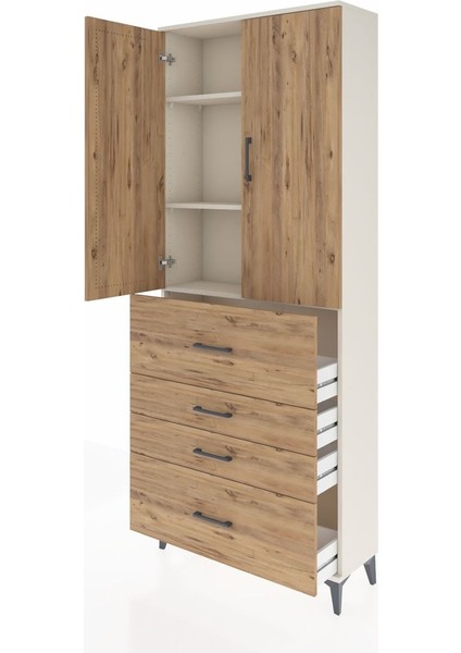 Arges Dolap 3 Raflı 4 Çekmeceli 2 Kapaklı 88X30X221 Aytaşı-Çam fırsatları