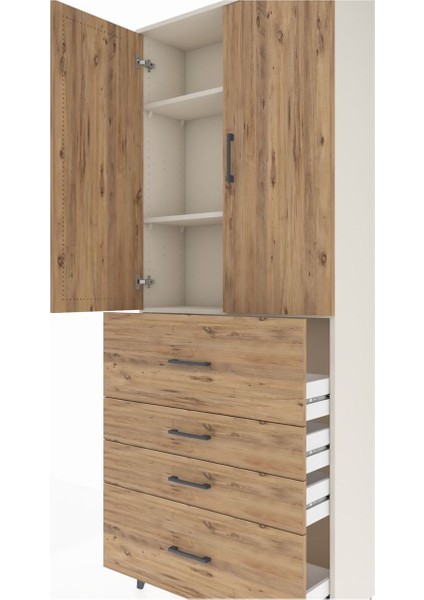 Arges Dolap 3 Raflı 4 Çekmeceli 2 Kapaklı 88X30X221 Aytaşı-Çam indirimleri
