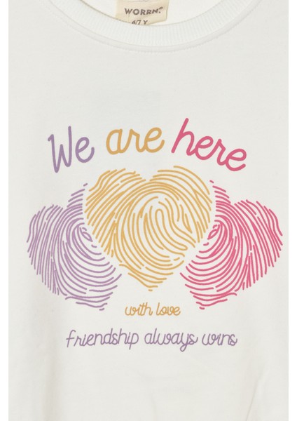 Kız Çocuk %100 Pamuk Kalp Desenli Bisiklet Yaka Trend Sweatshirt - 1022S fiyatları