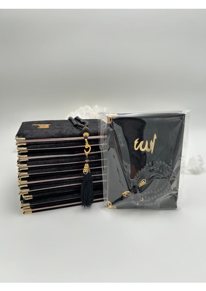 10 Adet Hediyelik Jelatinde Kadife Yasin Cüzü ve Inci Tesbih Seti ( Mevlit-Hac-Umre)