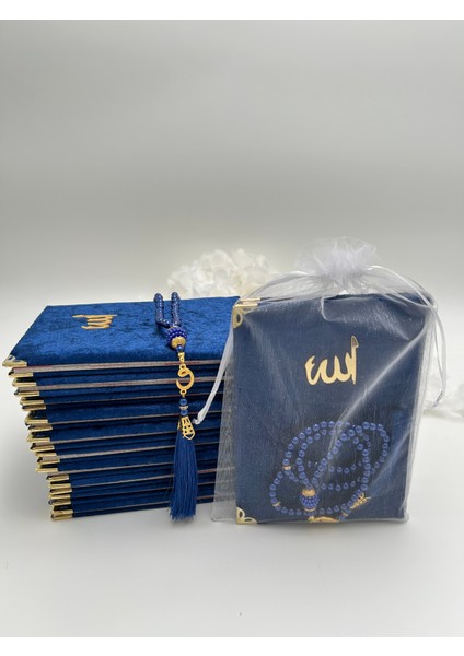 10 Adet Hediyelik Tül Keseli Kadife Yasin Cüzü ve Inci Tesbih Seti ( Mevlit-Hac-Umre)